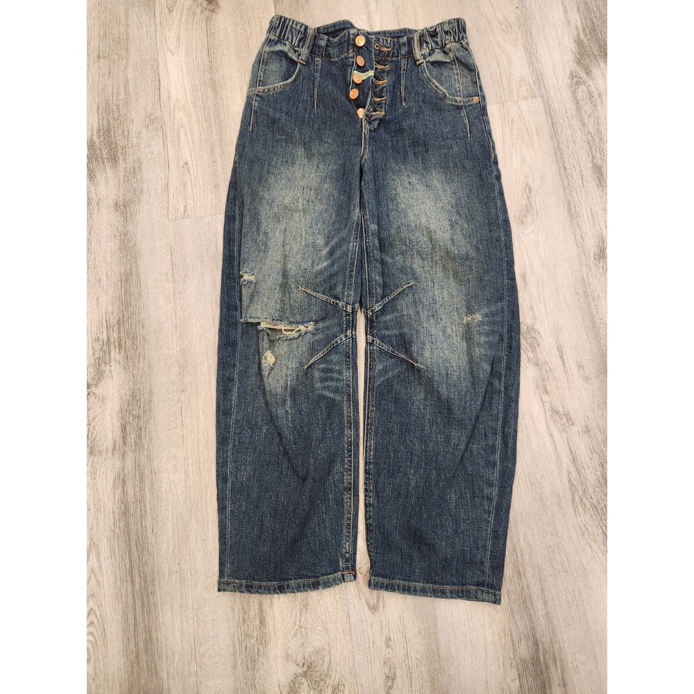 Anthropologie Pilcro The Arch Tapered Barrel Jeans Button Fly Distress Ripped 25